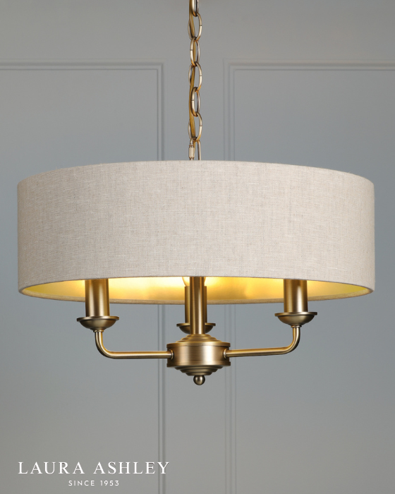 Laura Ashley Sorrento 3 Light Matt Antique Brass Chandelier with Natural Shade