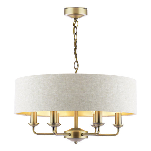Laura Ashley Sorrento 6 Light Matt Antique Brass Chandelier with Natural Shade