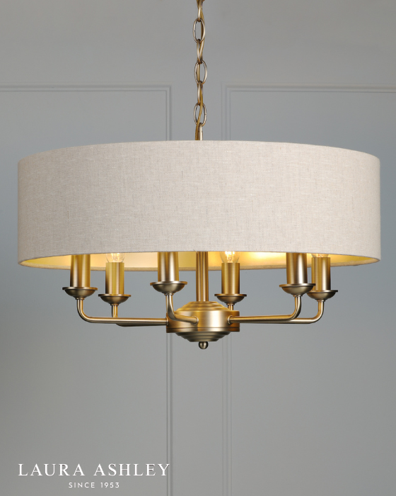 Laura Ashley Sorrento 6 Light Matt Antique Brass Chandelier with Natural Shade