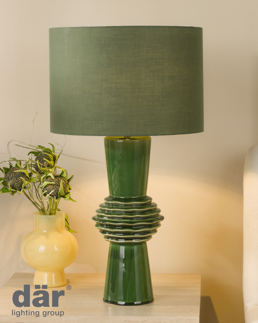 Dar Lighting Lagle Green Ceramic & Antique Brass Table Lamp With Shade