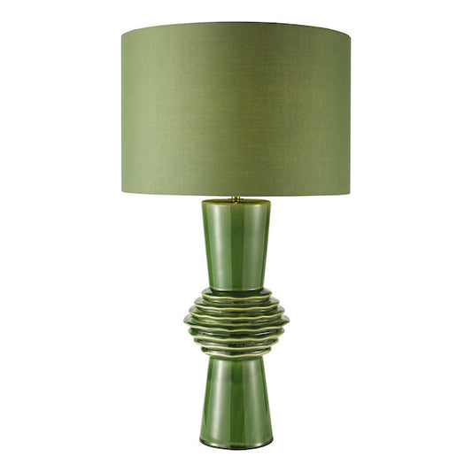 Dar Lighting Lagle Green Ceramic & Antique Brass Table Lamp With Shade