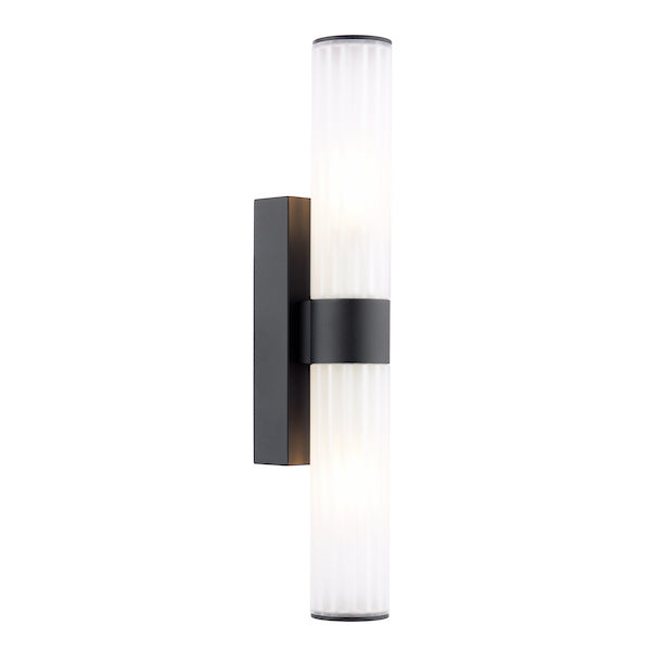 Dar Lighting Lars 2 Light IP44 Bathroom Matt Black & White Frosted Acrylic Wall Light