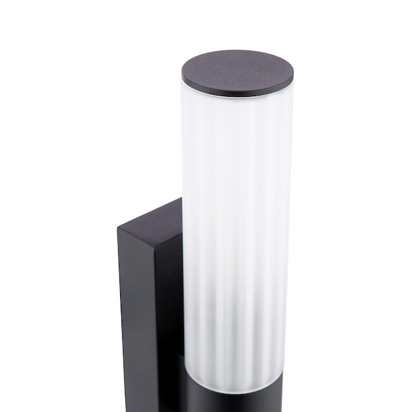 Dar Lighting Lars 2 Light IP44 Bathroom Matt Black & White Frosted Acrylic Wall Light