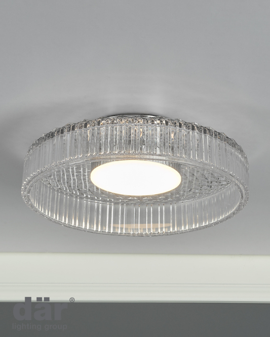 Dar Lighting Leena LED Polished Chrome & Ribbed Glass Flush
