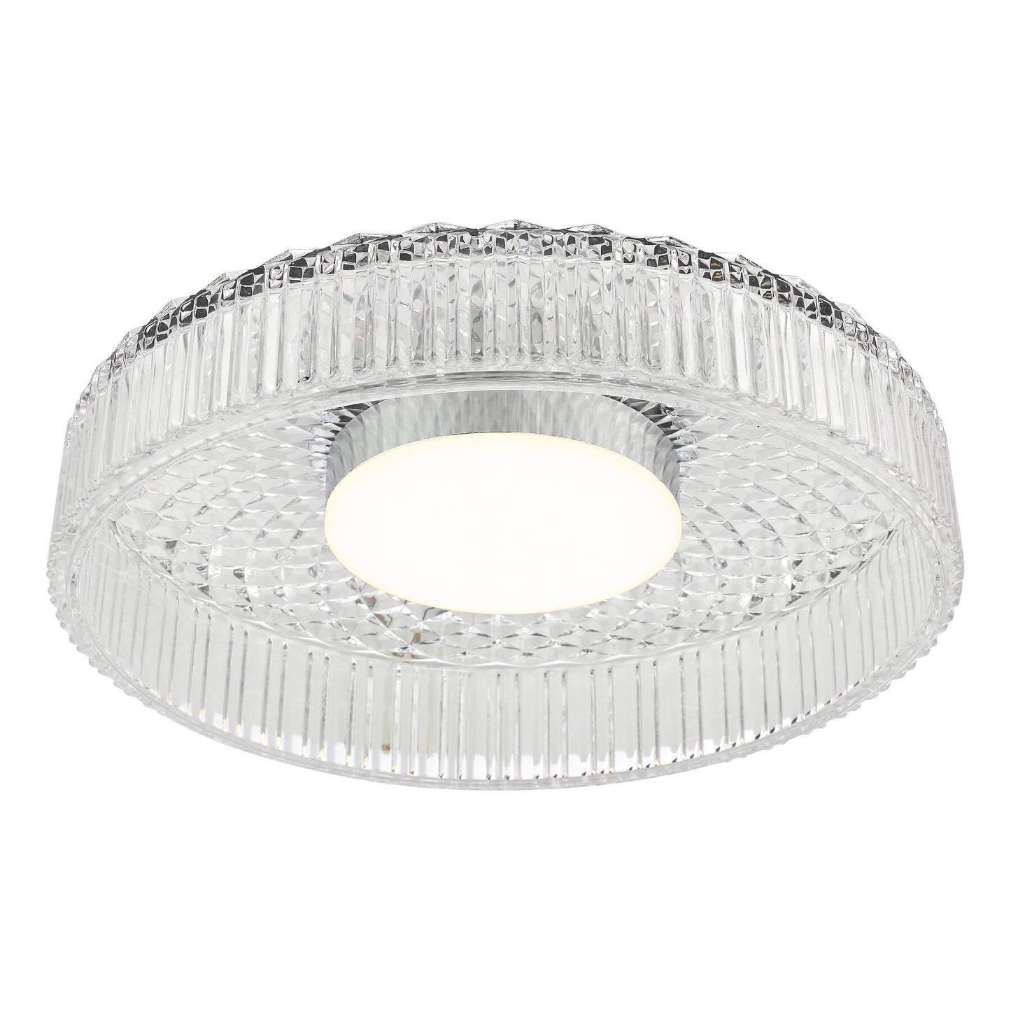 Dar Lighting Leena LED Polished Chrome & Ribbed Glass Flush