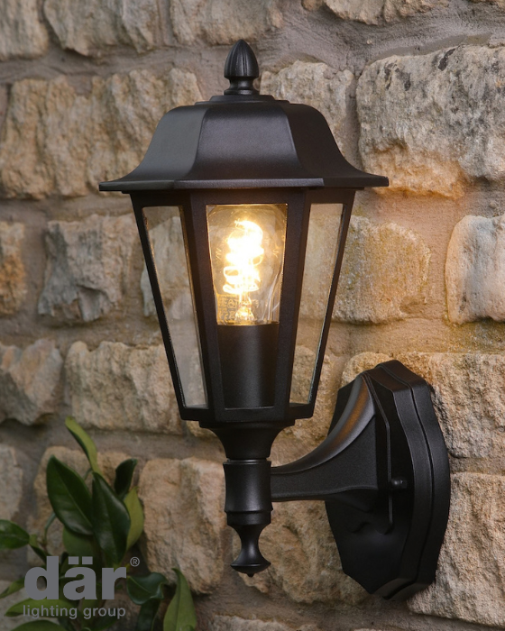 Dar Lighting Lewis Outdoor IP44 Matt Black & Glass Wall Light