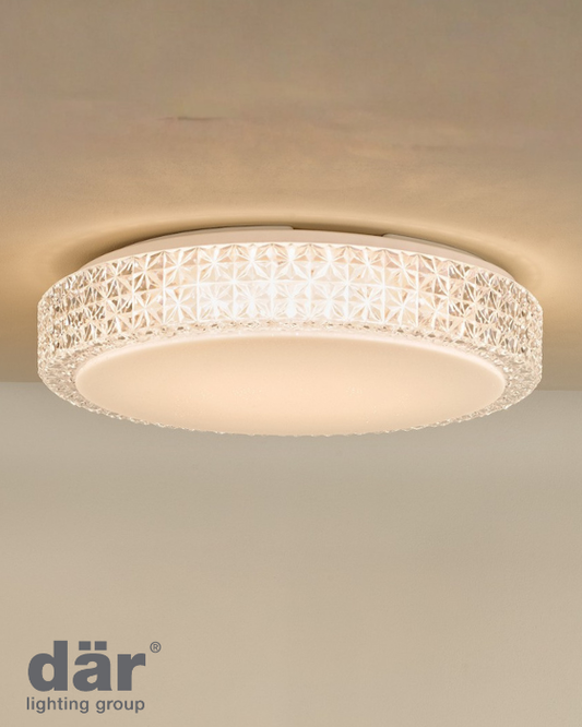 Dar Lighting Liana Clear Faceted Plastic LED Flush