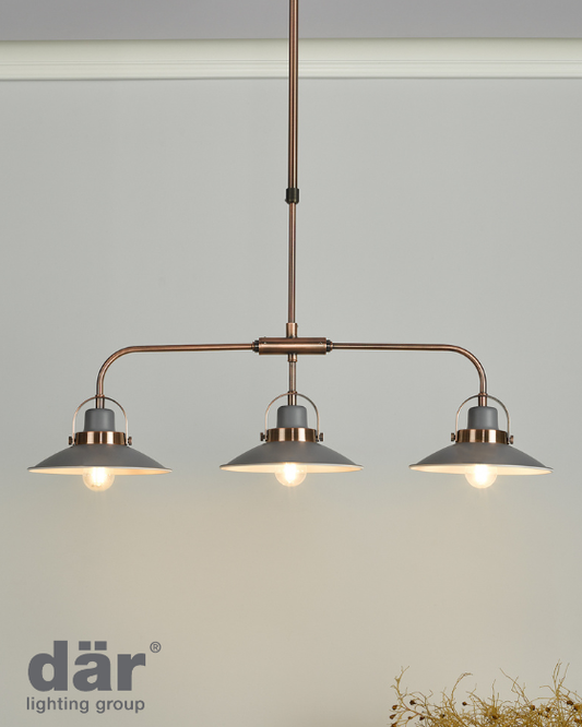 Dar Lighting Liden 3 Light Graphite & Copper Bar Pendant