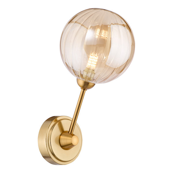 Dar Lighting Liora Antique Gold & Amber Ribbed Glass Wall Light