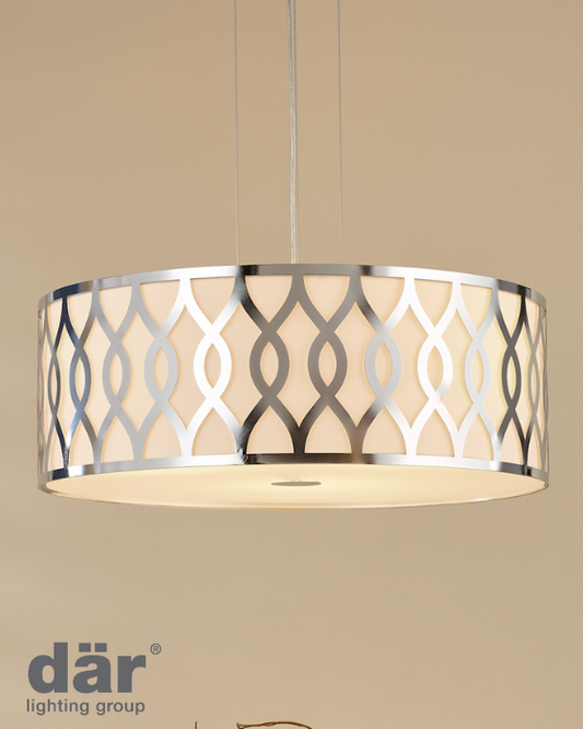 Dar Lighting Locryn 4 Light Polished Chrome & Ivory Pendant