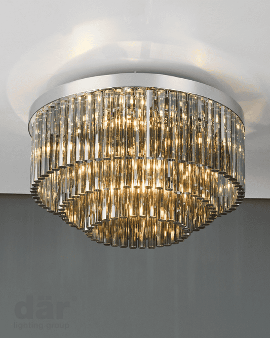 Dar Lighting Logan 5 Light Polished Chrome & Smoked Glass Flush