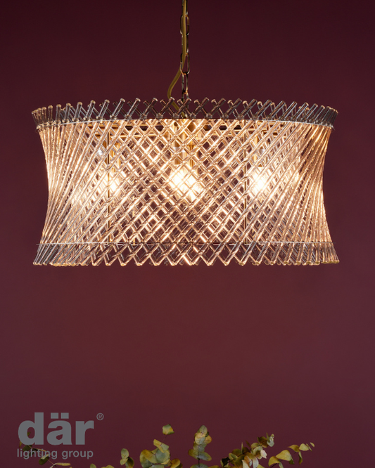 Dar Lighting Loire 6 Light Natural Brass & Glass Pendant