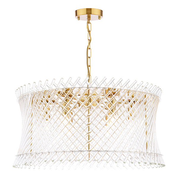 Dar Lighting Loire 6 Light Natural Brass & Glass Pendant