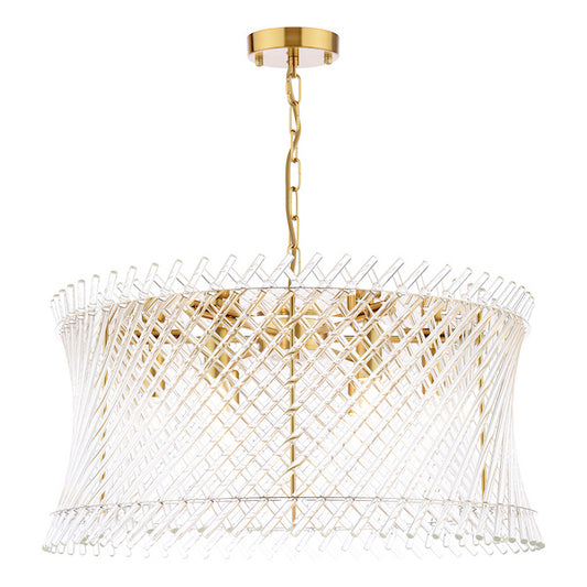 Dar Lighting Loire 6 Light Natural Brass & Glass Pendant