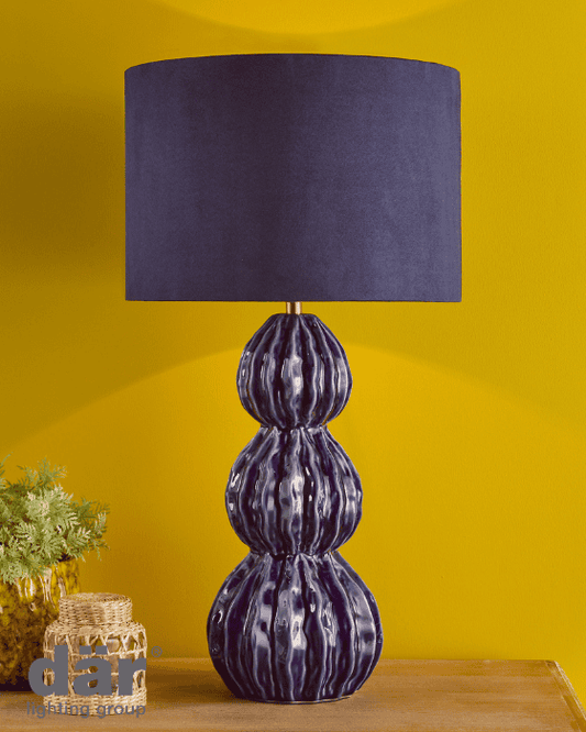 Dar Lighting Lorelai Ceramic Blue Table Lamp With Shade