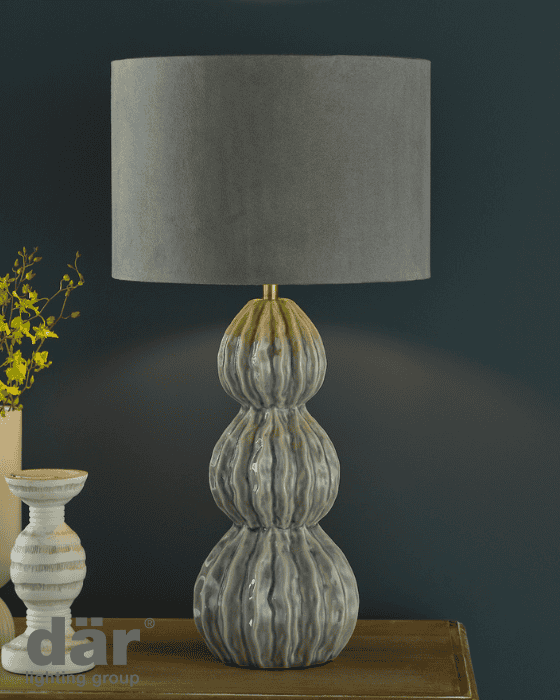 Dar Lighting Lorelai Ceramic Grey Table Lamp With Shade