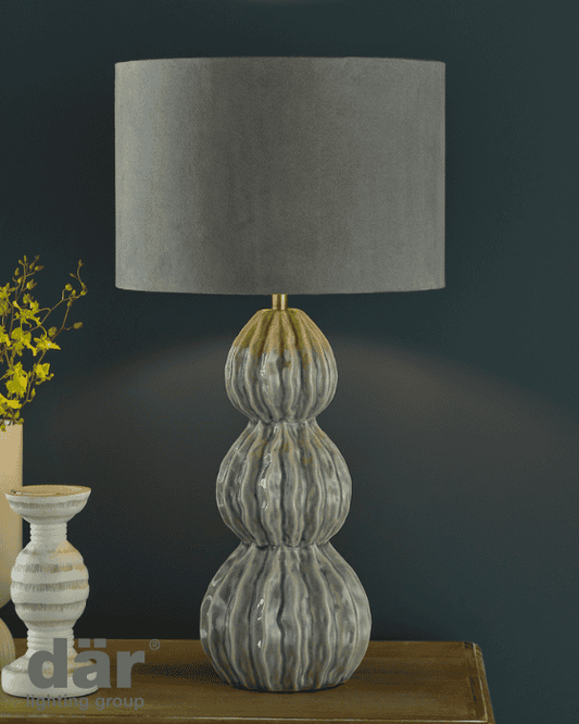 Dar Lighting Lorelai Ceramic Grey Table Lamp With Shade