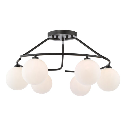 Dar Lighting Luana 6 Light Matt Black & Opal Glass Semi Flush