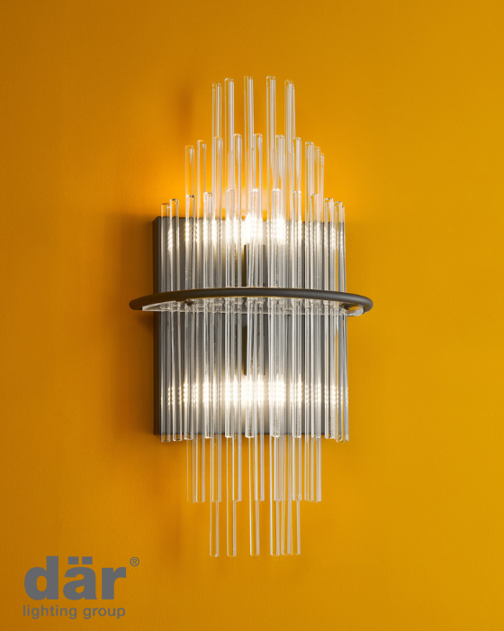 Dar Lighting Lukas 2 Light Satin Black & Glass Wall Light
