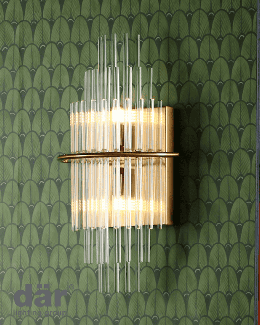 Dar Lighting Lukas 2 Light Antique Gold & Glass Wall Light