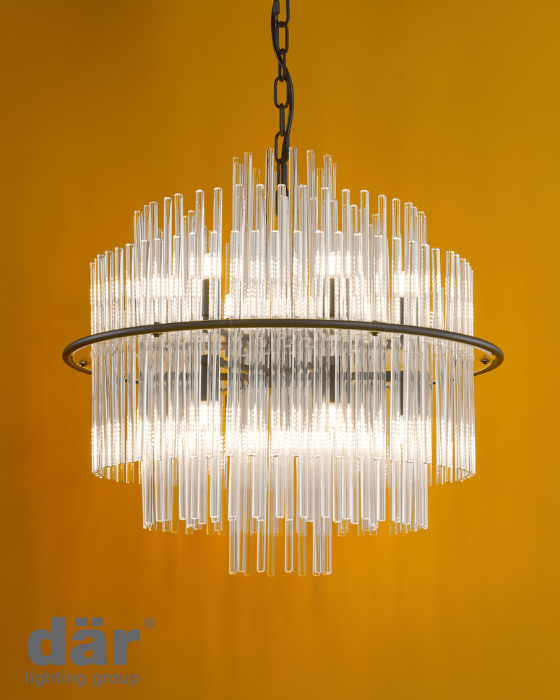 Dar Lighting Lukas 13 Light Satin Black & Glass Pendant