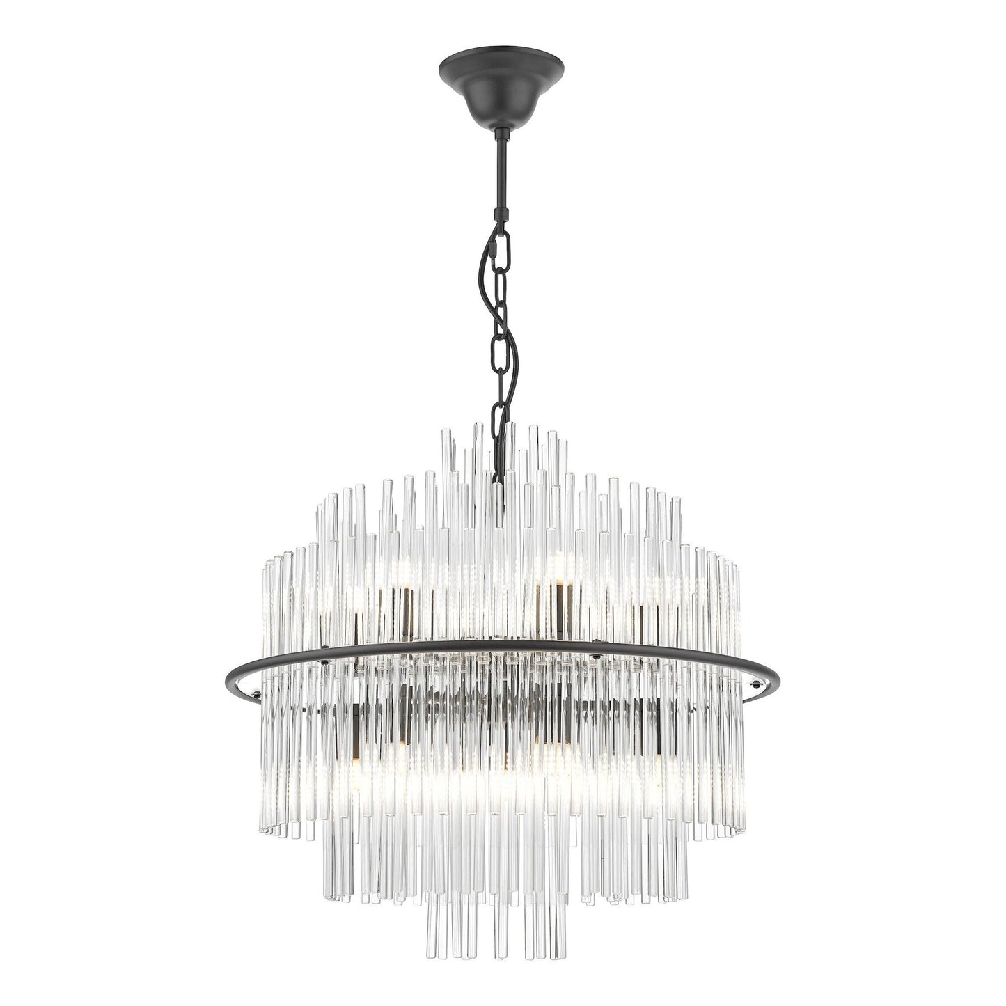 Dar Lighting Lukas 13 Light Satin Black & Glass Pendant