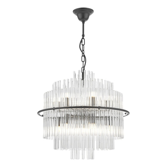 Dar Lighting Lukas 13 Light Satin Black & Glass Pendant