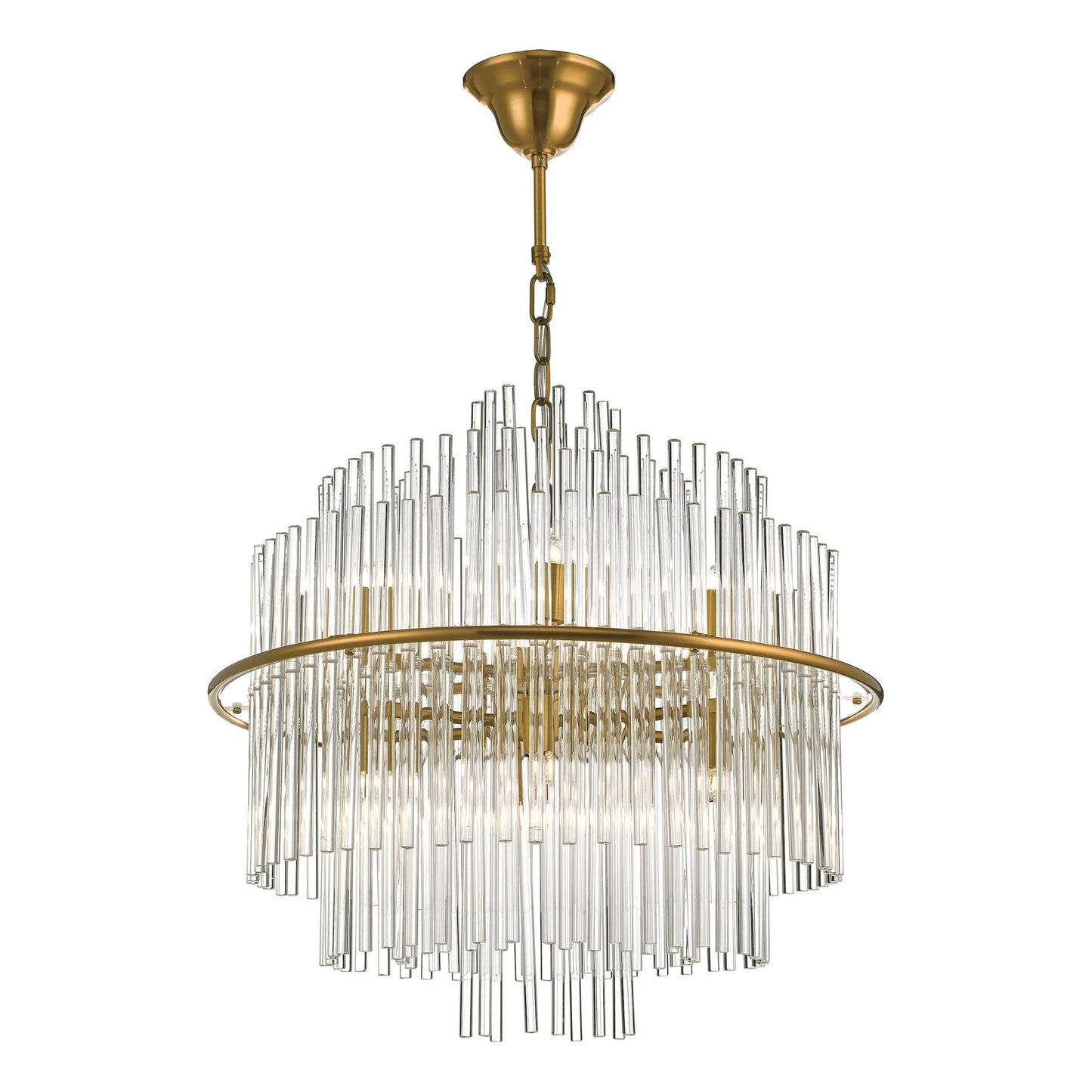 Dar Lighting Lukas 13 Light Brushed Antique Gold & Clear Glass Pendant