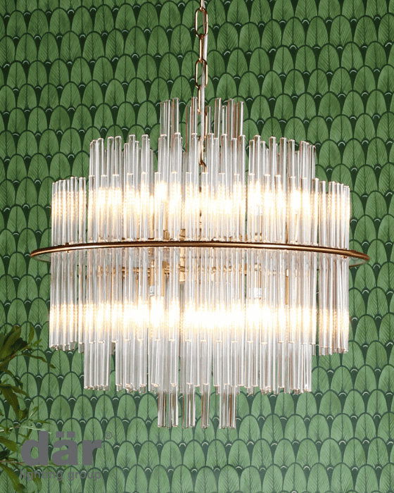 Dar Lighting Lukas 13 Light Brushed Antique Gold & Clear Glass Pendant