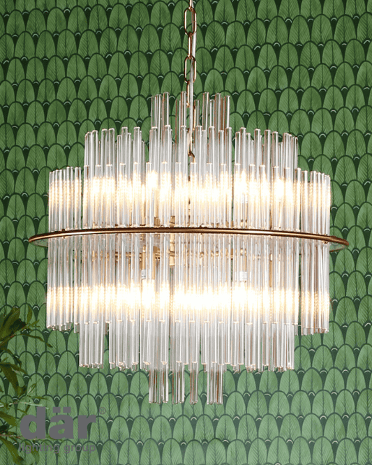 Dar Lighting Lukas 13 Light Brushed Antique Gold & Clear Glass Pendant