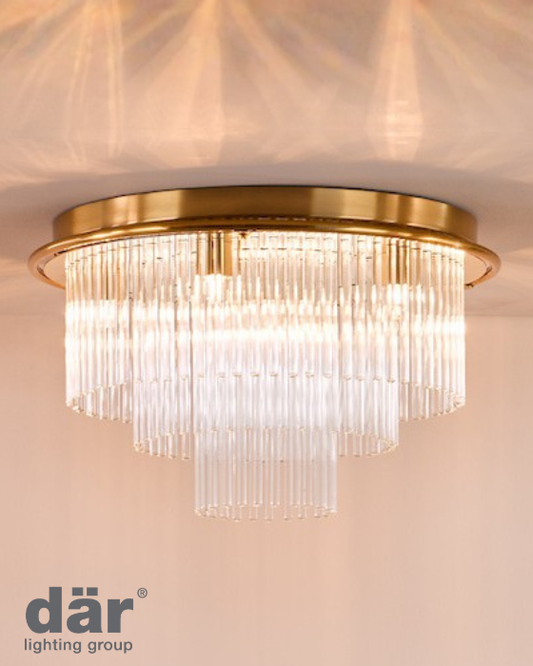 Dar Lighting Lukas 6 Light Antique Gold & Glass Flush