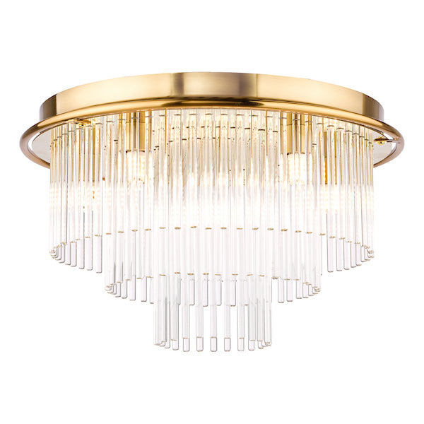 Dar Lighting Lukas 6 Light Antique Gold & Glass Flush