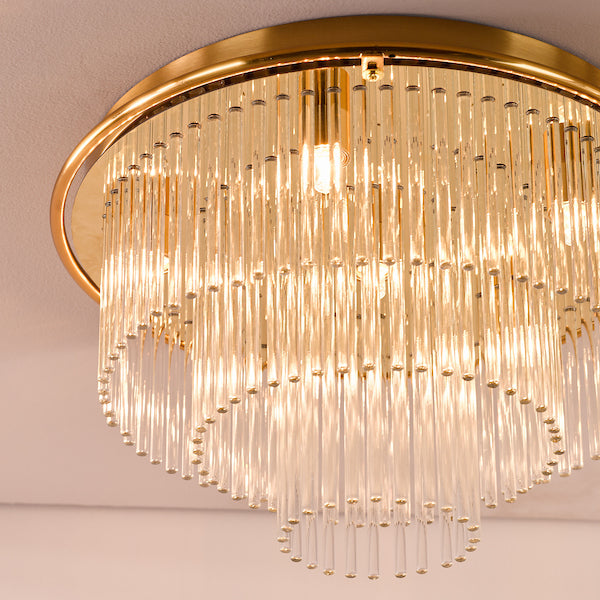 Dar Lighting Lukas 6 Light Antique Gold & Glass Flush