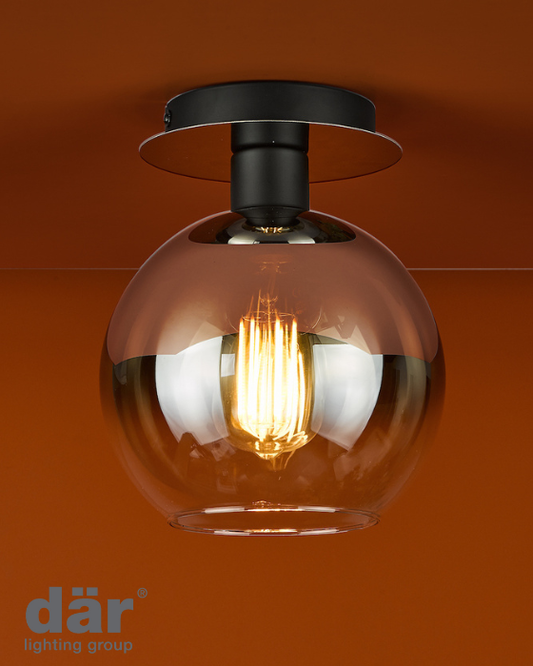 Dar Lighting Lycia Matt Black Ombre Smoked Glass 1 Light Semi Flush