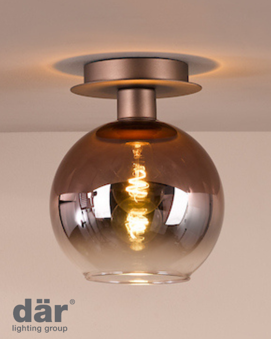 Dar Lighting Lycia Satin Bronze & Brown Ombre Glass Flush