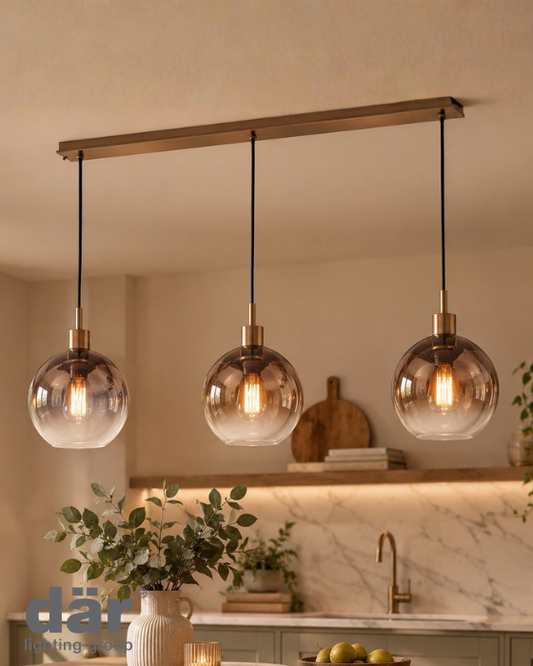 Dar Lighting Lycia 3 Light Satin Bronze & Bronze Ombre Glass Bar Pendant