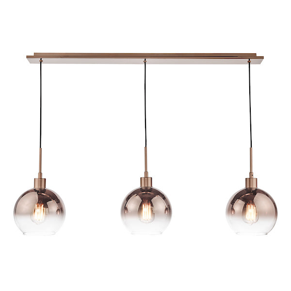 Dar Lighting Lycia 3 Light Satin Bronze & Bronze Ombre Glass Bar Pendant