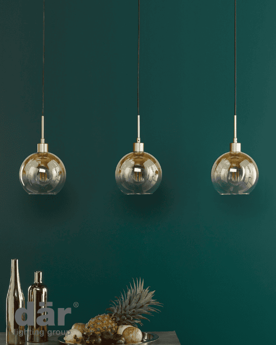 Dar Lighting Lycia Satin Gold & Gold Ombre Glass 3 Light Bar Pendant