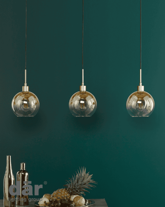 Dar Lighting Lycia Satin Gold & Gold Ombre Glass 3 Light Bar Pendant
