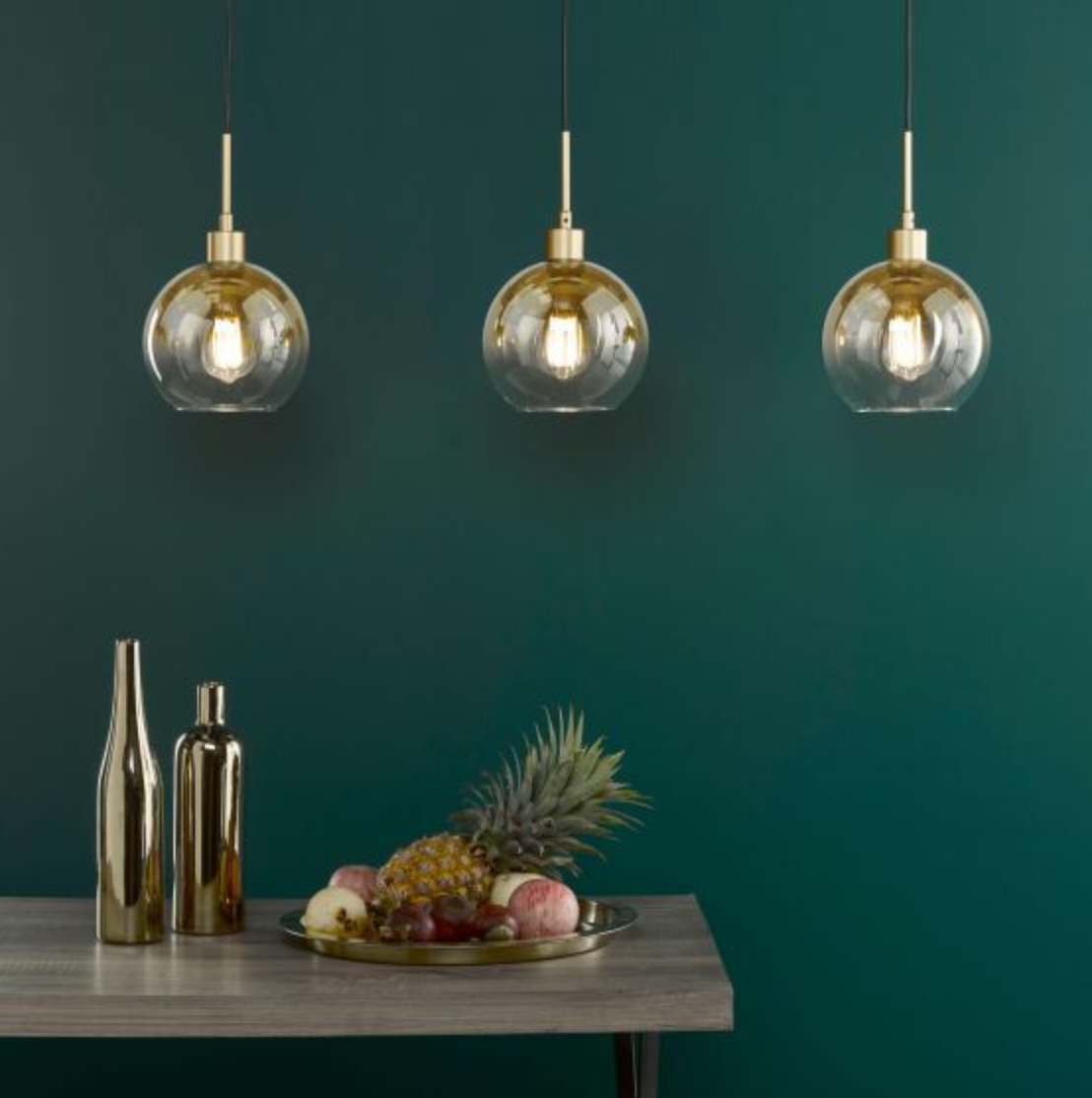 Dar Lighting Lycia Satin Gold & Gold Ombre Glass 3 Light Bar Pendant