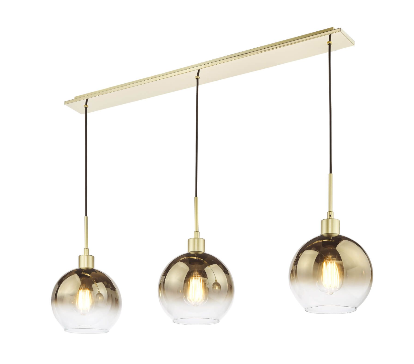Dar Lighting Lycia Satin Gold & Gold Ombre Glass 3 Light Bar Pendant