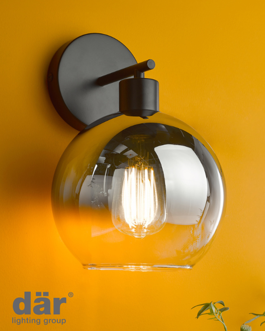 Dar Lighting Lycia Matt Black & Smoked Ombre Glass Wall Light