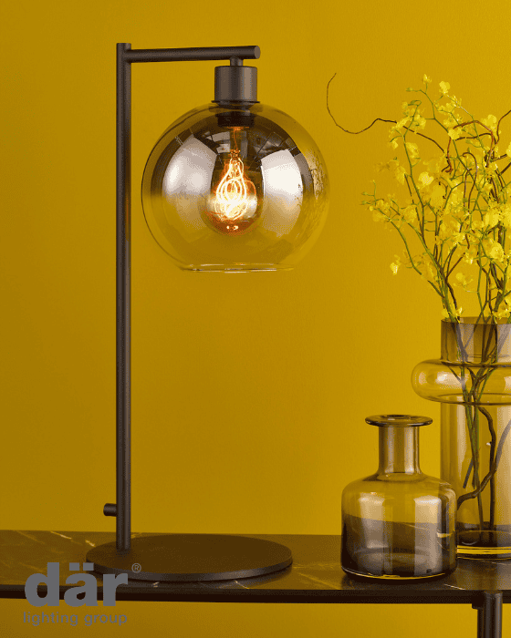 Dar Lighting Lycia Matt Black & Smoked Ombre Glass Table Lamp
