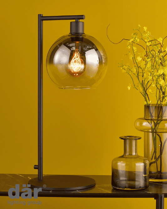 Dar Lighting Lycia Matt Black & Smoked Ombre Glass Table Lamp