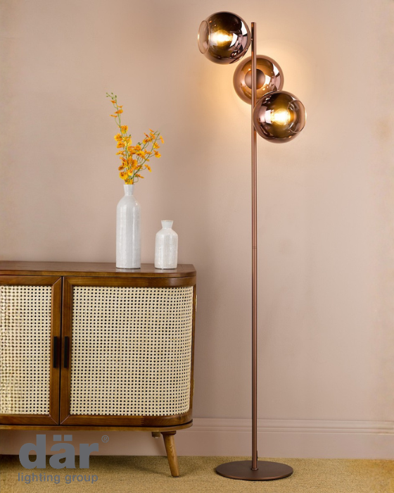Dar Lighting Lycia 3 Light Satin Bronze & Bronze Ombre Glass Floor Lamp