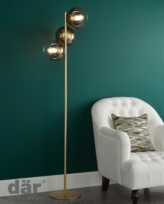 Dar Lighting Lycia 3 Light Satin Gold & Gold Ombre Glass Floor Lamp
