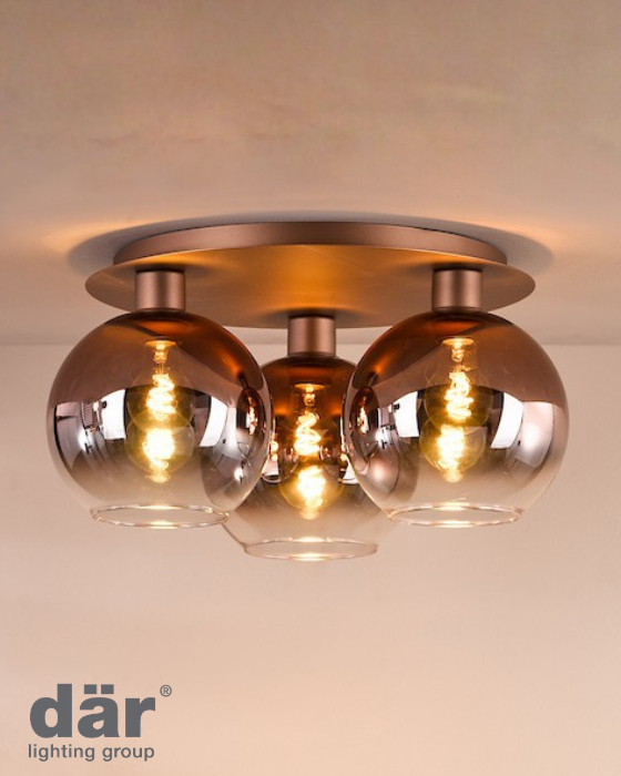 Dar Lighting Lycia 3 Light Satin Bronze & Bronze Ombre Glass Flush