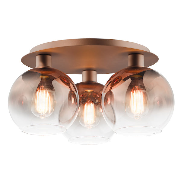 Dar Lighting Lycia 3 Light Satin Bronze & Bronze Ombre Glass Flush
