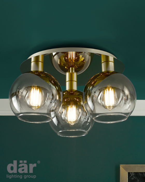 Dar Lighting Lycia 3 Light Satin Gold & Gold Ombre Glass Flush