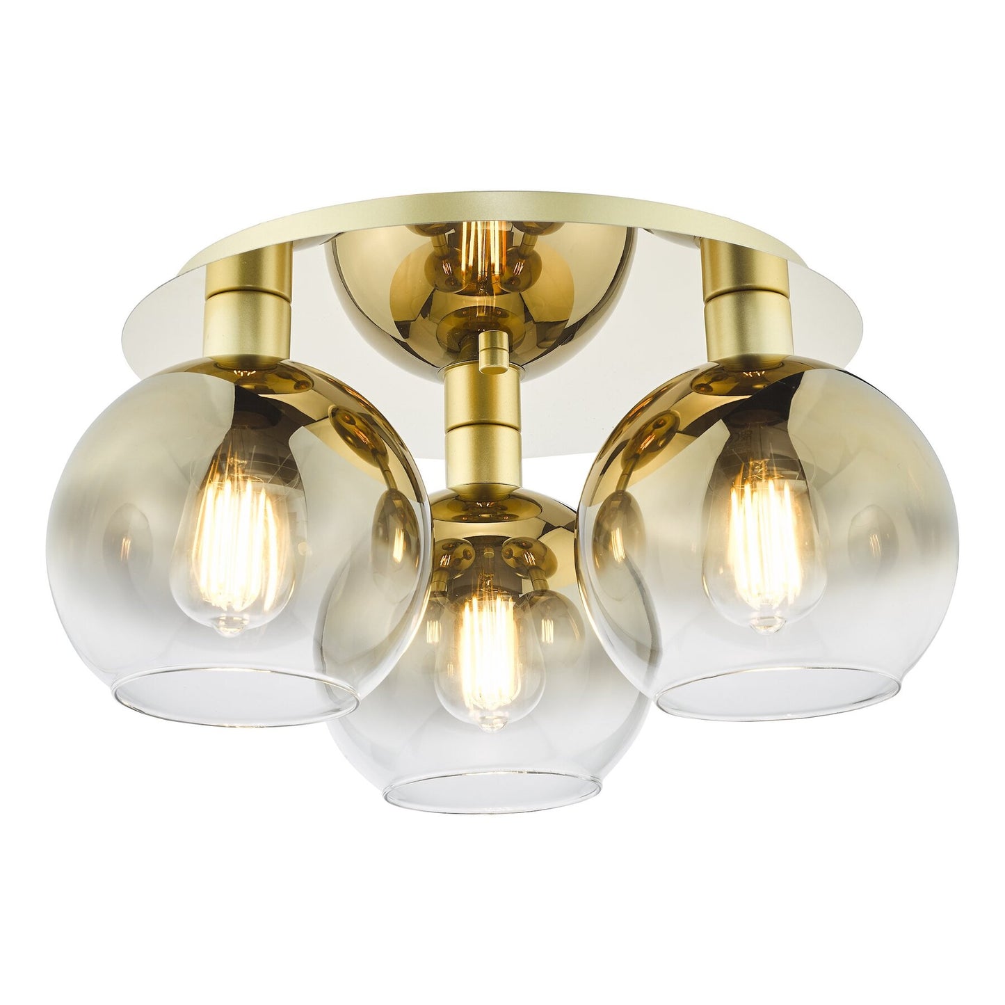 Dar Lighting Lycia 3 Light Satin Gold & Gold Ombre Glass Flush